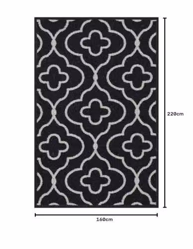 Desire Rugs Black Quatrefoil Non-Slip Machine Washable Kitchen Floor Mat, W: 160 cm – 2