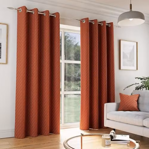 Enhanced Living Tokyo Velvet Orange Eyelet Curtains, W: 168 cm, H: 229 cm