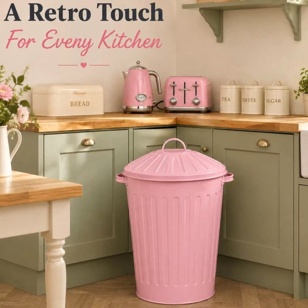 FLAVORA Pink Retro Metal Bin with Flip Lid, 50L – 2