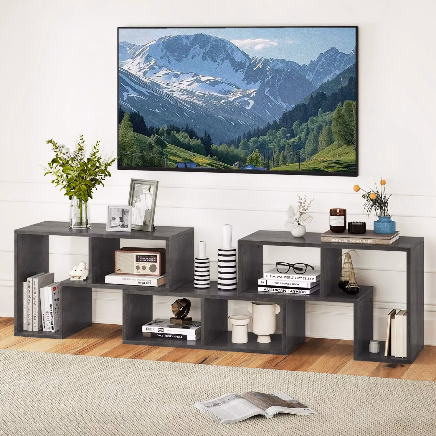 Costway Modern 3 Piece Adjustable TV Console Stand and Entertainment Centre in Grey – 3