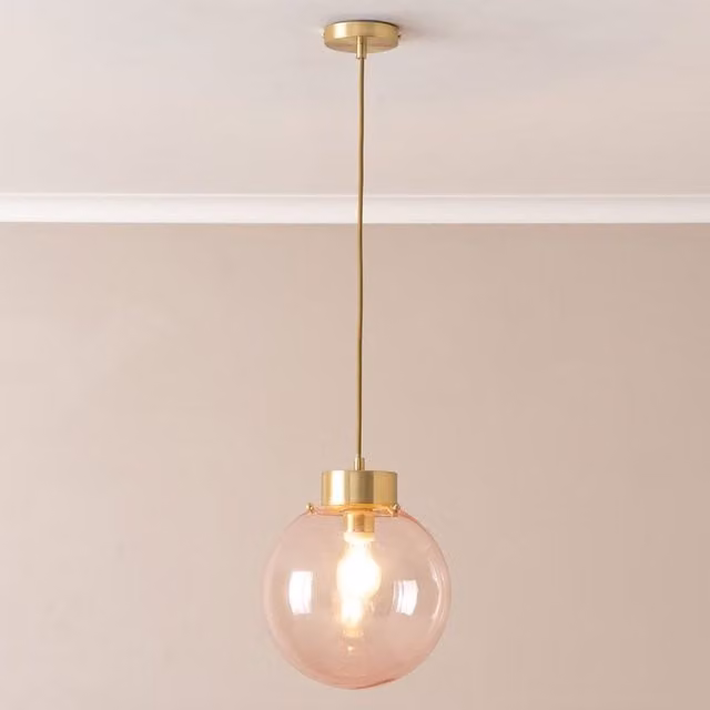 ValueLights Frenchie Pink Glass Globe Ceiling Pendant Light with Brushed Gold Cap