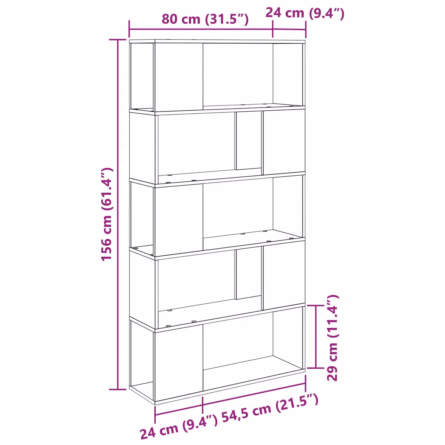 Berkfield Home Modern Black Oak Cube Shelf Unit, W/D/H: 24 x 24 x 155 cm – 5