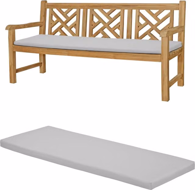 Gardenista Grey 4-Seater Rectangular Garden Bench Cushion with Water-Repellent Polyester Fabric and Removable Washable Cover