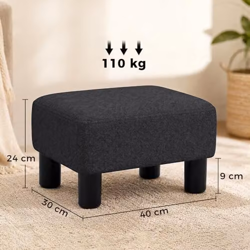 HOMCOM Black Fabric Cube Foot Stool Ottoman, W/D/H: 40 x 30 x 24 cm – 3