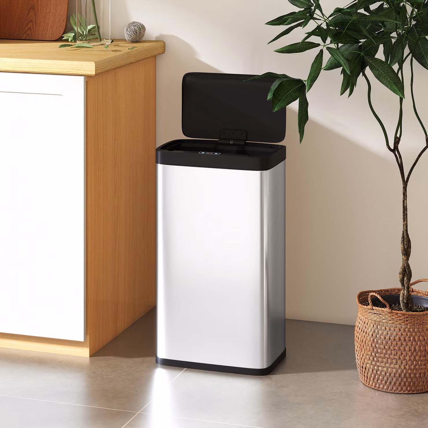 HOMCOM 45L Stainless Steel Sensor Bin with Soft-Close Lid and Removable Inner Bucket, Silver Tone – 7