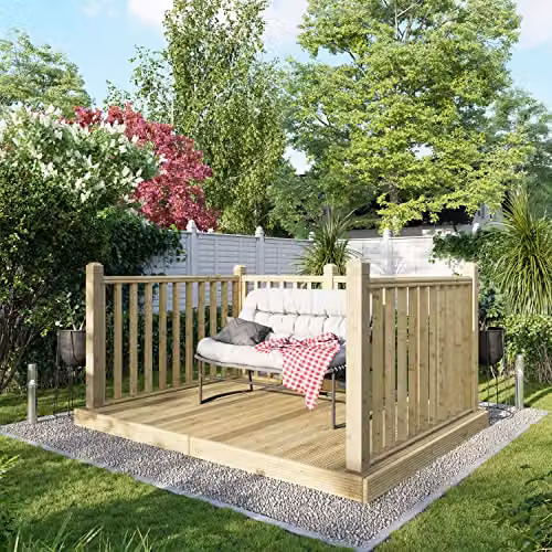 Powersheds Premium Wooden Decking Kit with Hand Rails on Three Sides, Brown