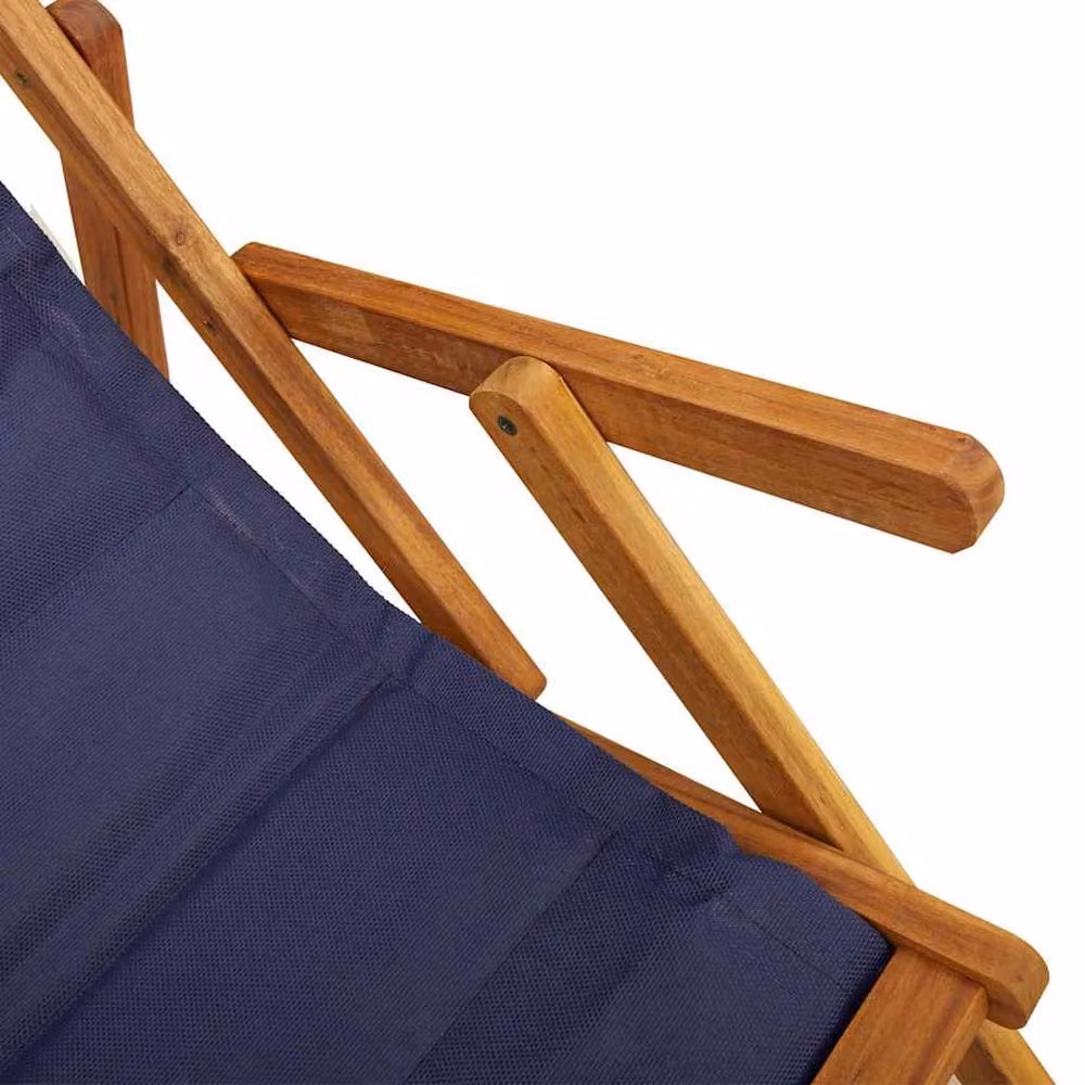 Berkfield Home Folding Beach Chair with Armrests in Blue Acacia Wood and Textilene – 4