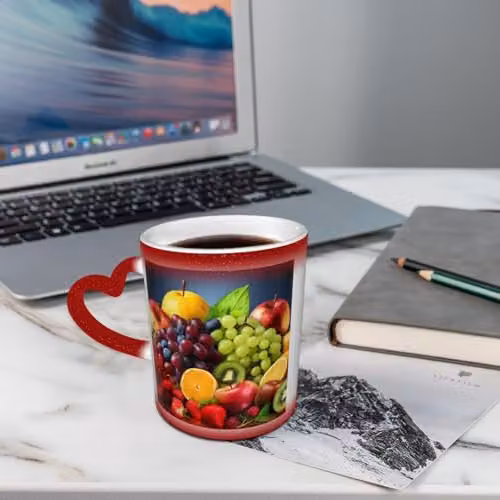 Oudrspo Fruits Coffee Mug, Red Heat Sensitive Colour Changing Ceramic Tea Cup, 355 ml – 2