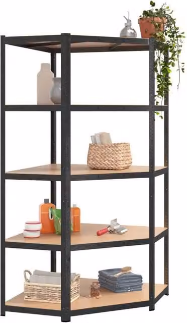 Berkfield Home 5-Layer Heavy-duty Corner Shelf in Grey Steel and Engineered Wood, H 180 x W 90 x D 90 cm
