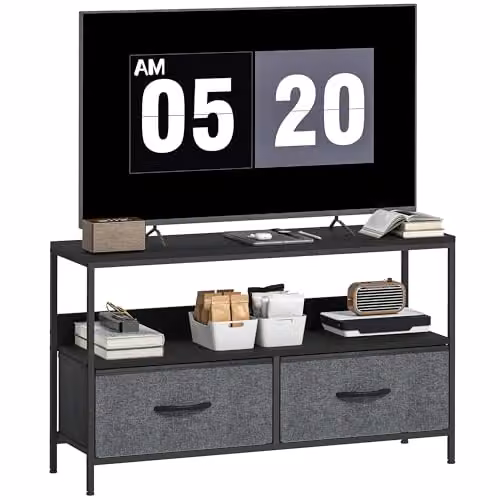 HOMCOM Industrial Black Metal TV Cabinet for Living Room or Bedroom