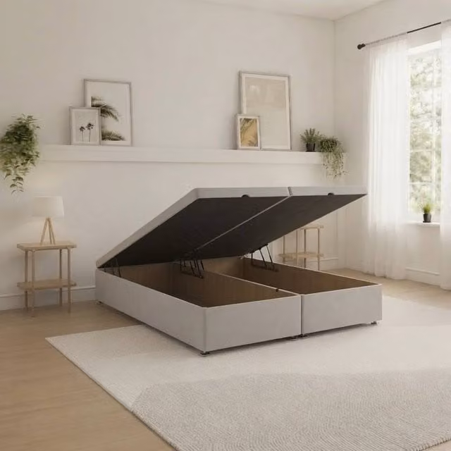 Sloomy Silver Grey Velvet Upholstered Ottoman Lift Up Base with Open End Storage, W/D/H: 180 x 200 cm