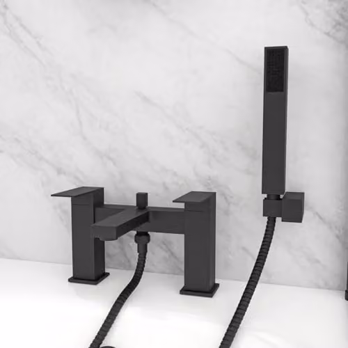 Nes Home Modern Deck Mounted Matte Black Bath Shower Mixer and Shower Handset