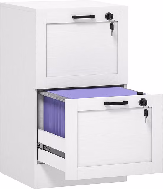 HOMCOM Modern 2-Drawer Filing Cabinet with Lock in White Matt – 1