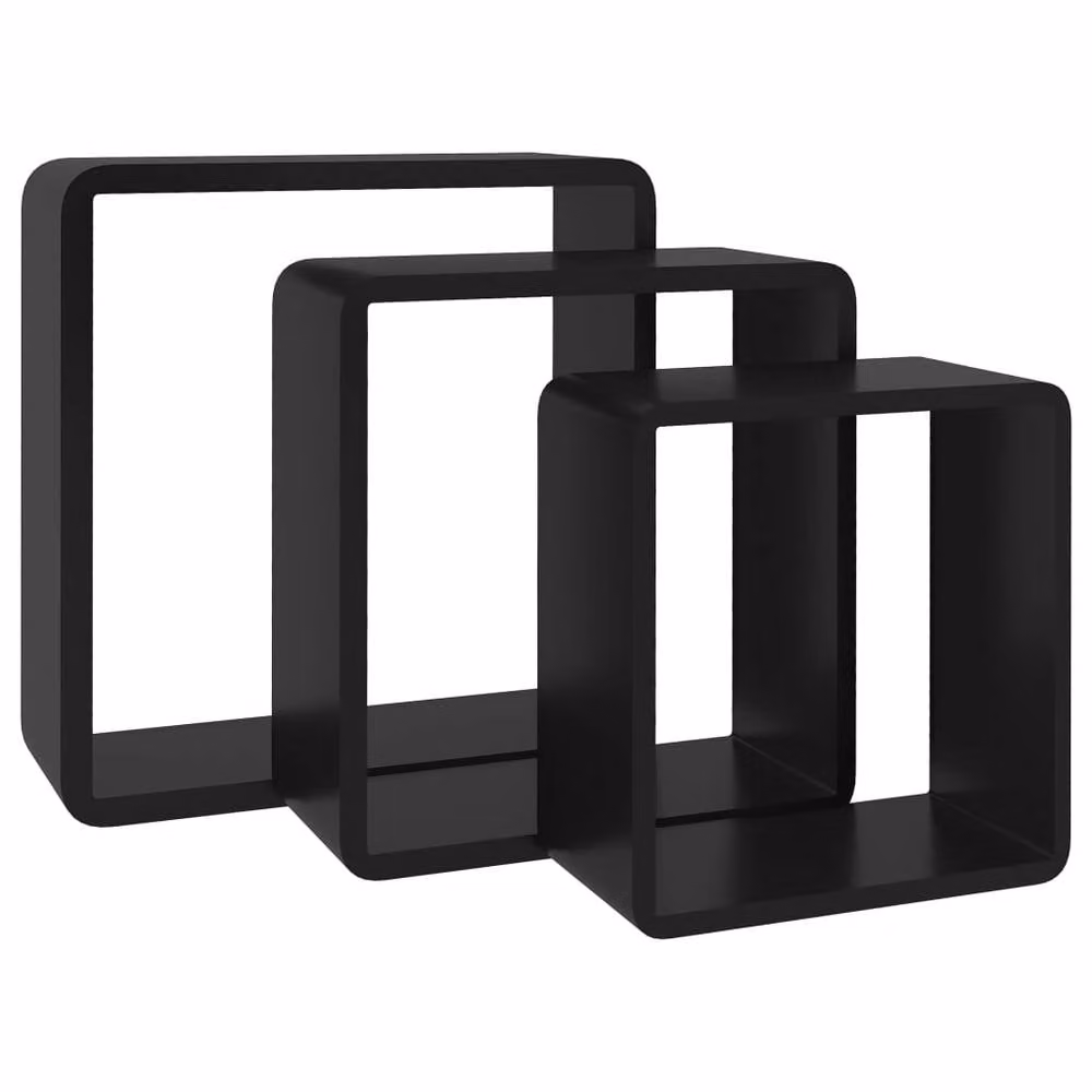 Berkfield Home Set of 3 Black MDF Wall Mounted Cube Shelves – 4