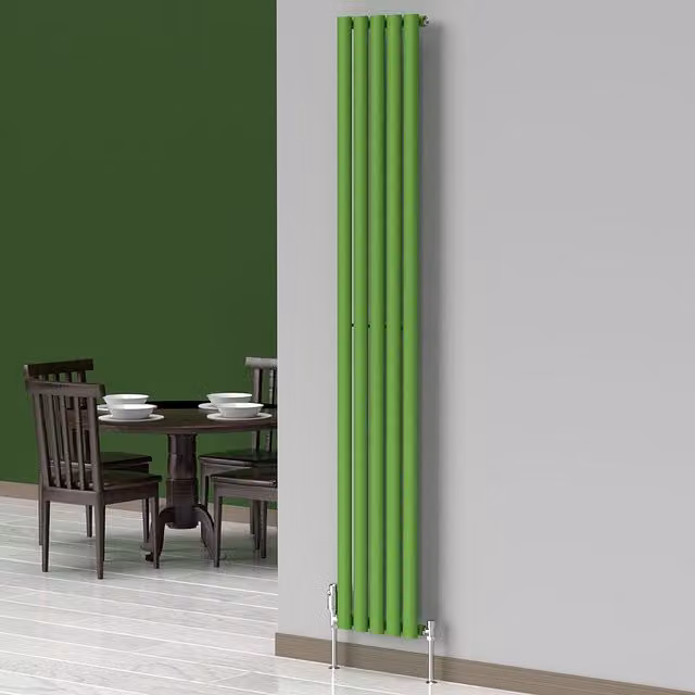 Lux Heat Oval Coloured Vertical Radiator in Green, H 180 cm x W 30 cm