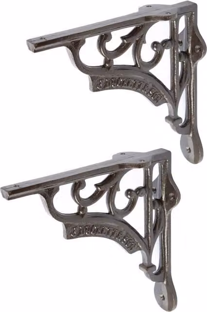 Hammer and Tongs Ornate Iron Shelf Bracket, Pack of 2, Matt Black and Grey, Diameter: 15 cm