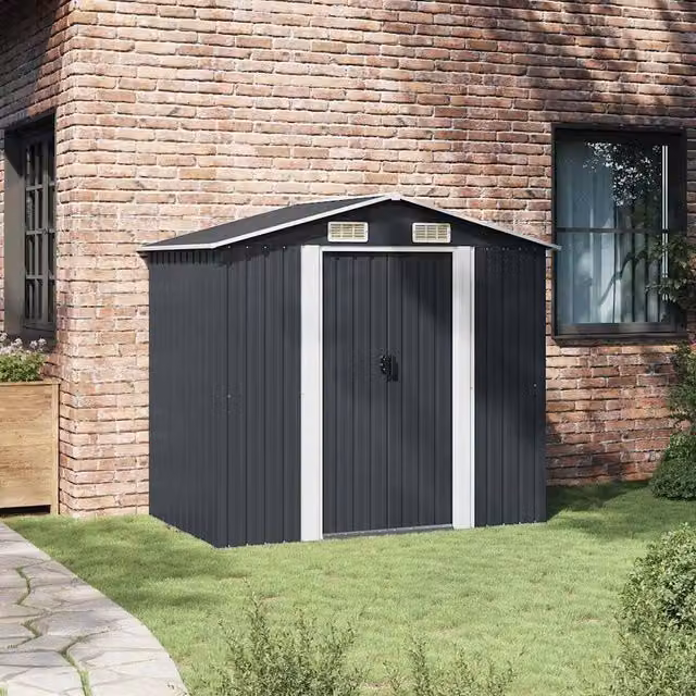 Berkfield Home Garden Storage Shed in Anthracite Steel, W/D/H: 204 x 132 x 186 cm