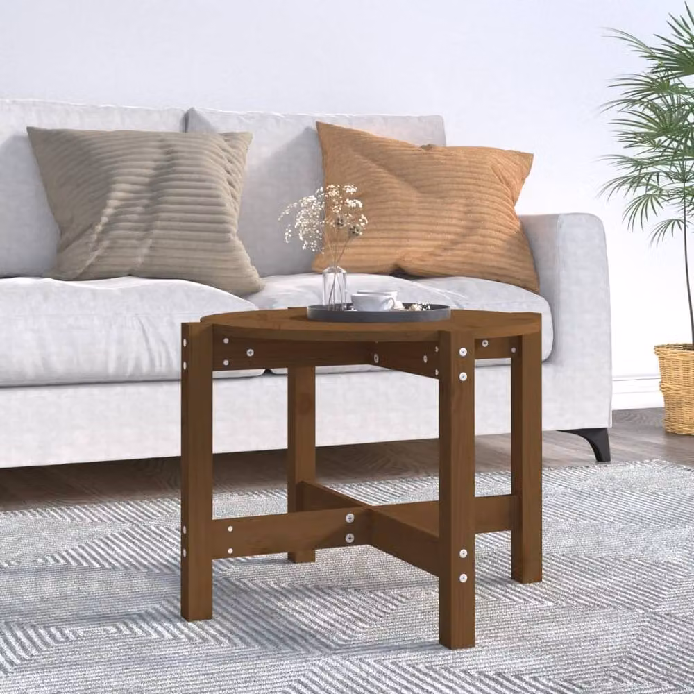 Berkfield Home Round Solid Wood Pine Coffee Table, Honey Brown, W: 62.5 cm, H: 45 cm – 2