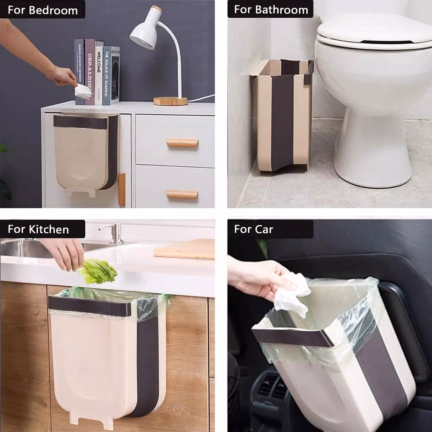 MANTRARAJ Collapsible Wall Mounted Hanging Trash Can, 10L, Brown – 4