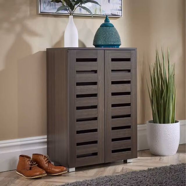 Home Source Oslo 2 Door Shoe Storage Cabinet Unit in Brown