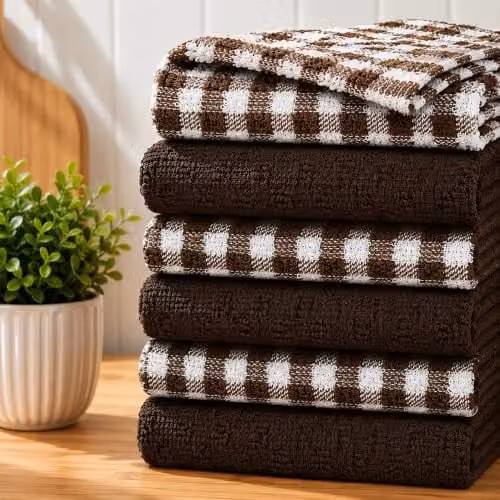 Casabella Pack of 6 Terry Cotton Kitchen Tea Towels in Brown and Blue – 2