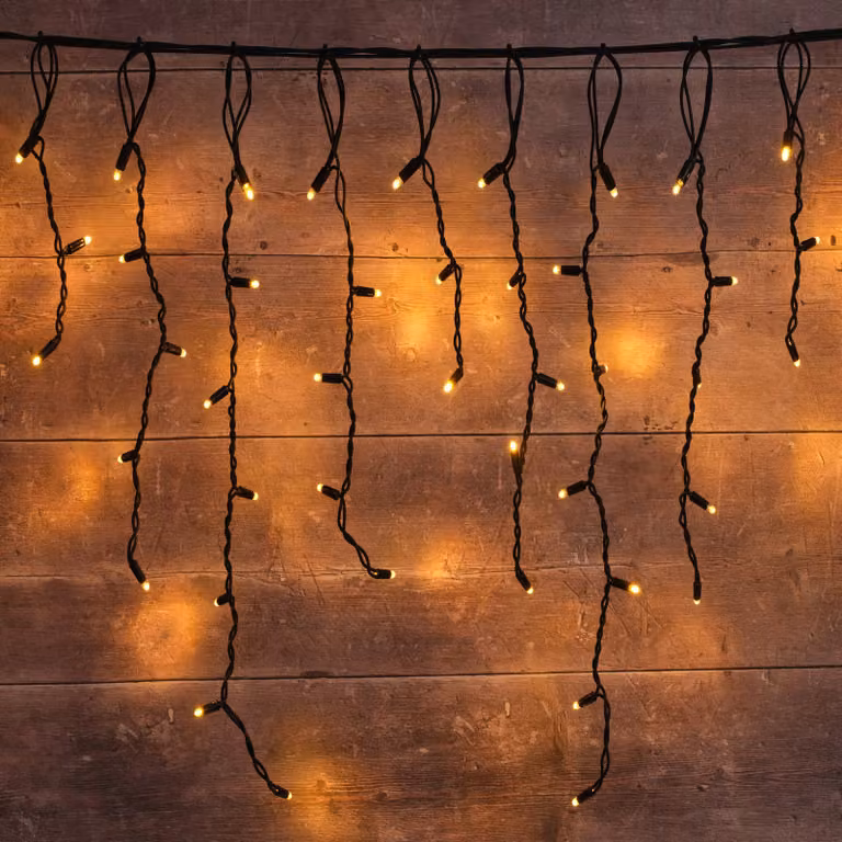Plus Connect 2000 LED Icicle Lights with Warm White Bulbs and Black Cable, 40m
