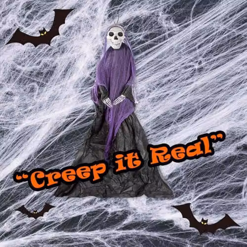 VFM e-Store 7ft Hanging Skeleton Halloween Decoration in Purple and Orange – 5