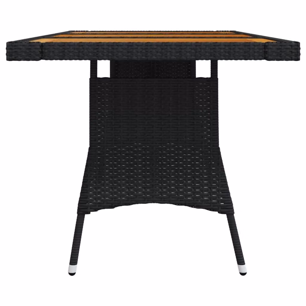 Berkfield Home Extendable Rectangular Garden Table in Black Poly Rattan and Acacia Wood, W/D/H: 160 x 70 x 72 cm – 3