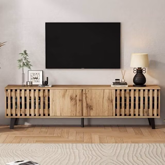 ModernLuxe Modern Vintage TV Cabinet with 4 Doors and Storage in Brown and Beige, W/D/H: 180 x 40 x 55 cm – 1