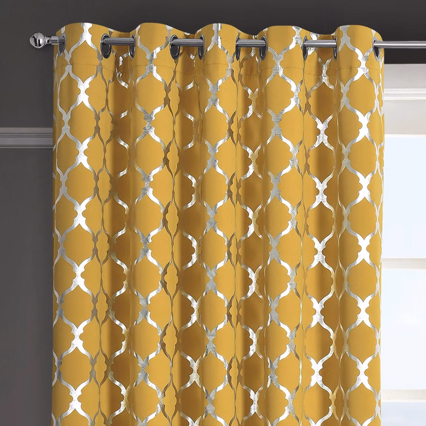 Velosso Arabesque Blackout Eyelet Curtains in Yellow, Width: 116 cm, Drop: 137 cm – 2