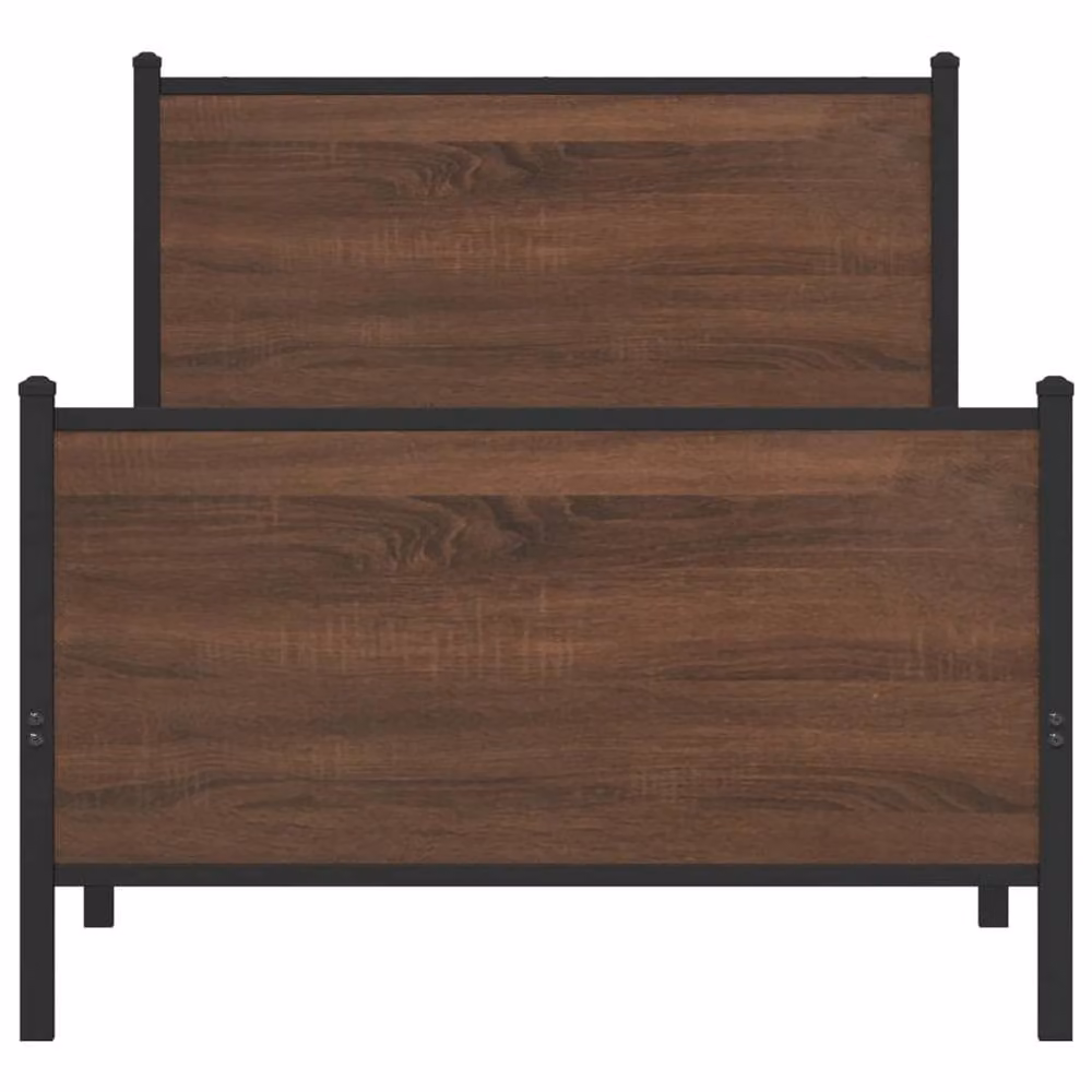 Berkfield Home Metal and Wood Bed Frame in Brown Oak, W/D/H: 100 x 200 cm – 4