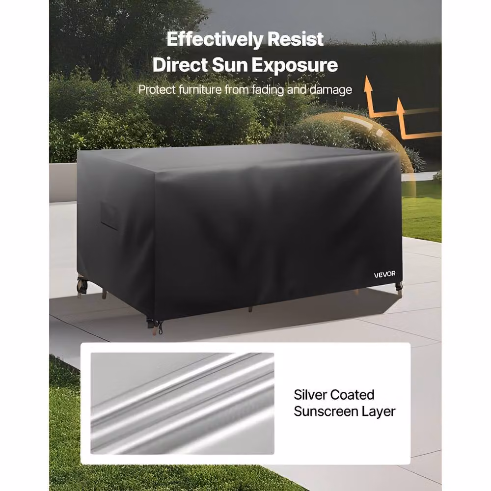 VEVOR Heavy Duty Water Repellent Polyester Patio Furniture Cover for Large Square Tables and Chairs, Black – 6