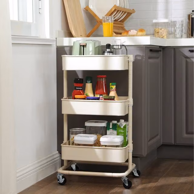 SONGMICS Adjustable Rolling Storage Cart with Shelves in White or Beige