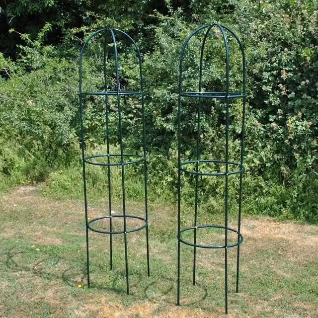 Green Metal Garden Obelisks for Climber Support, Pack of 2, Height: 190 cm, Width: 42 cm