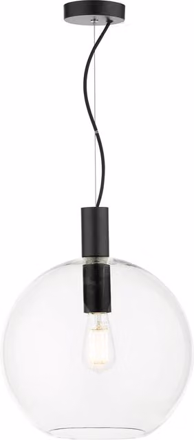 Dar Industrial Suspended Sphere Pendant Light in Black and Transparent Glass, Height Adjustable and Dimmable, H: 140 cm