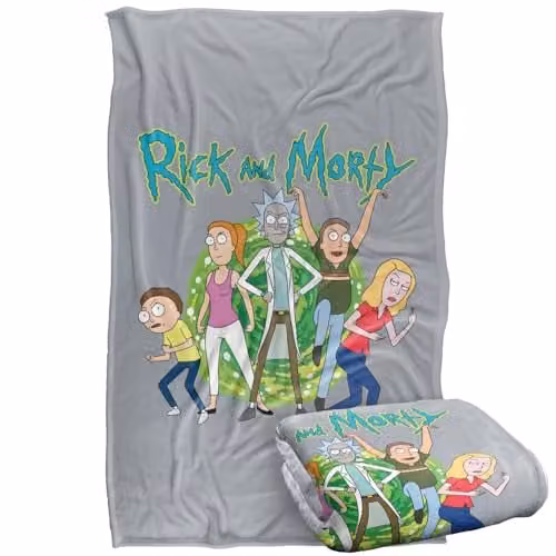 LOGOVISION Rick and Morty Family Fights Together Super Soft Fleece Throw Blanket, Multicolour, W/D/H: 91 x 147 cm