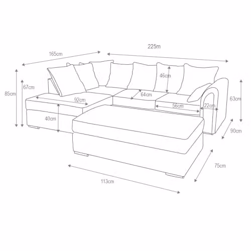 Furnishings For Less UK Chiswick 4 Seater Corner Sofa Bed in Silver Chenille Fabric with Left Hand Facing Footstool, W/D/H: 215 x 150 x 90 cm – 2