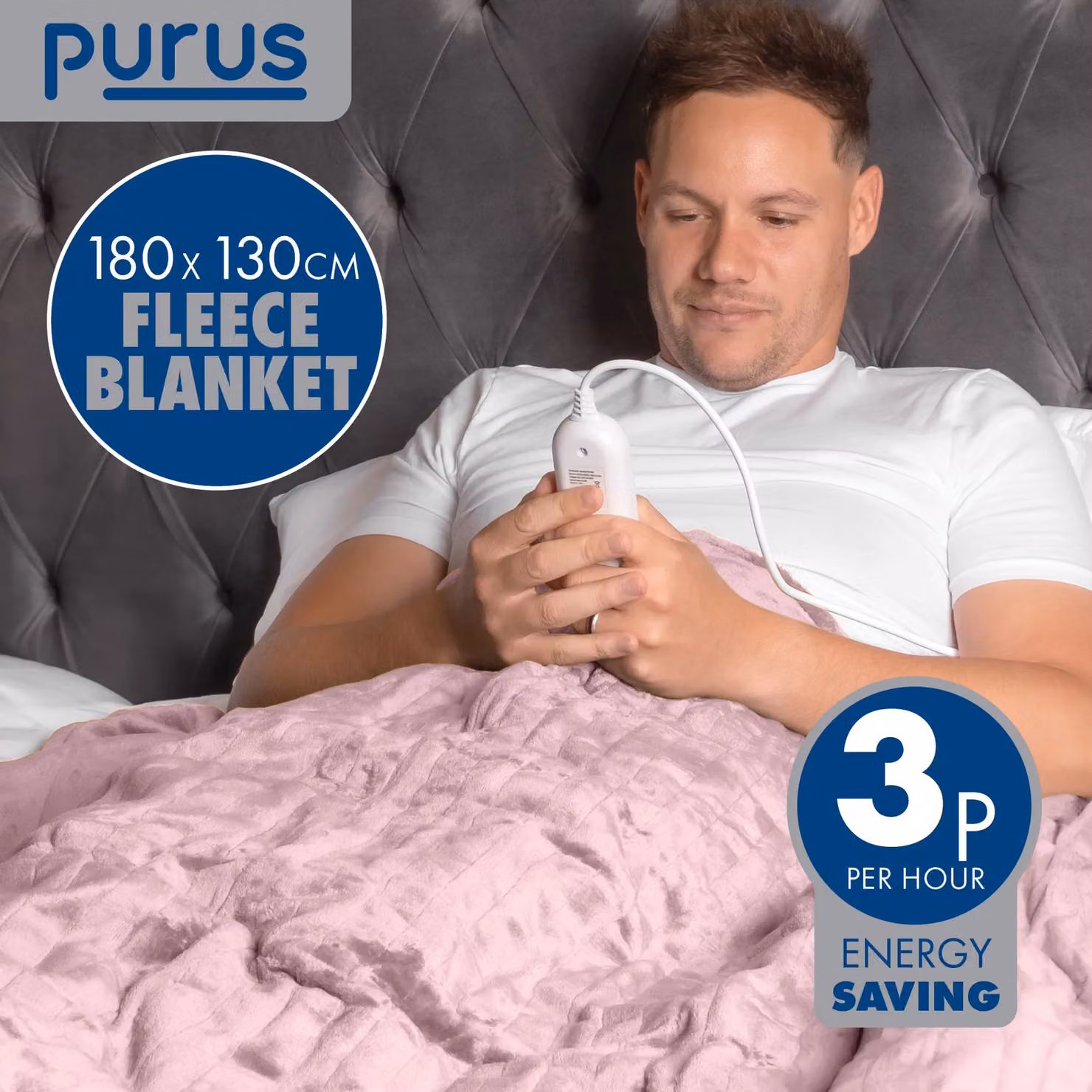 Purus Deluxe Pink XL Electric Heated Throw Blanket with Soft Fleece, Variable Heat and Timer Settings – 3
