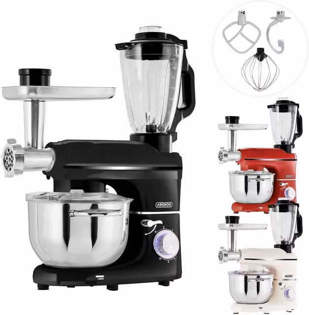 AREBOS All-In-One Stand Mixer, Food Processor, Meat Grinder and Blender in Black