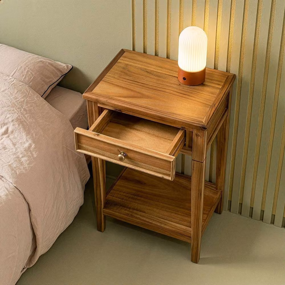 Signature RIVOLI Bedside Table with 1 Drawer in Aged Solid Acacia Wood, Dark Brown, W/D/H: 35 x 45 x 62 cm – 2
