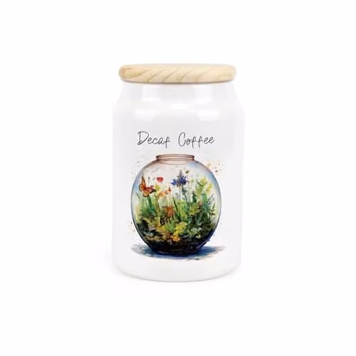 Purely Home Plant Terrarium Ceramic Decaf Coffee Canister with Wooden Lid, Green or White, 0.6 l, W: 14.5 cm, D: 9.5 cm