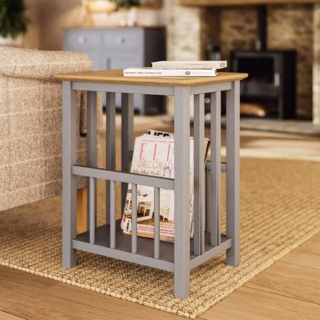 FWStyle Grey Oak Veneer Magazine Rack Side Table