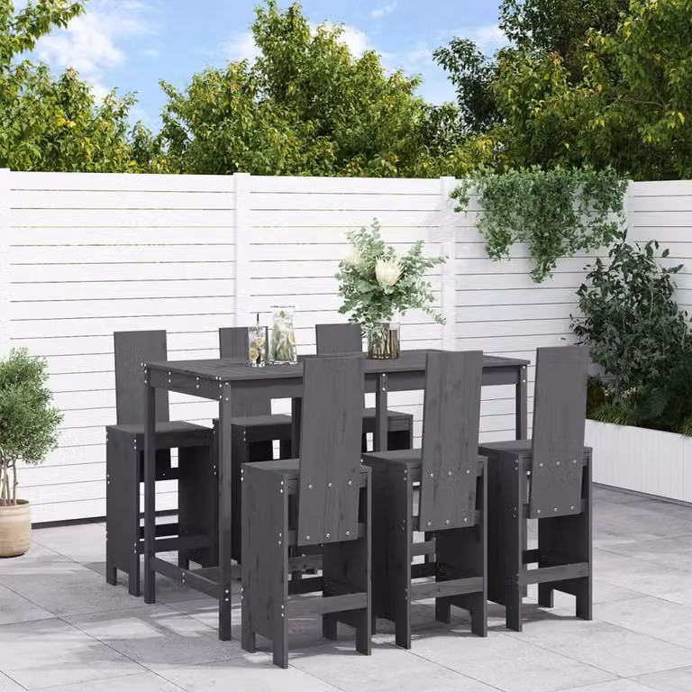 Berkfield Home Beautiful 7 Piece Grey Solid Wood Pine Garden Bar Set