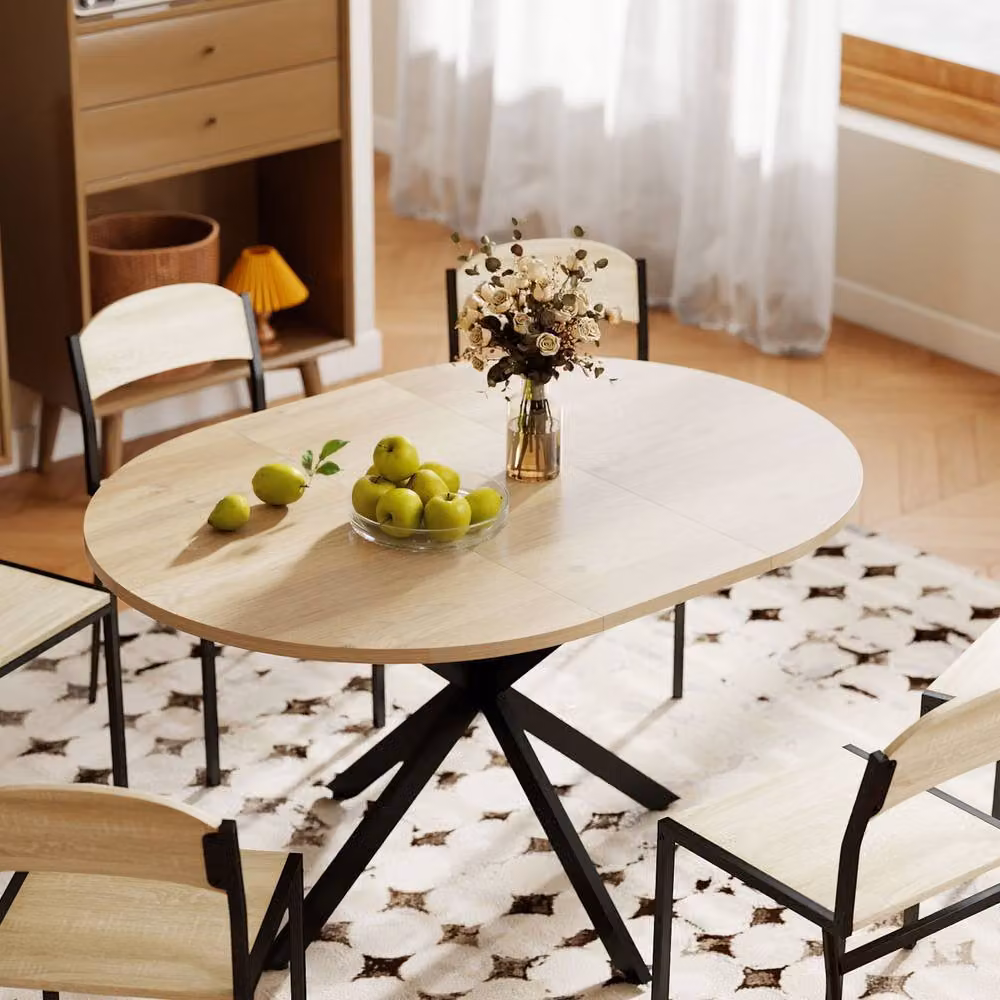 STILVORA Extendable Round Dining Table with Butterfly Leaf in Brown – 2