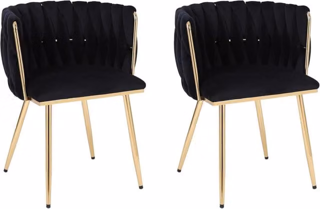 Hygrad Set of 2 Modern Velvet Dining Chairs with Gold Metal Legs in Black