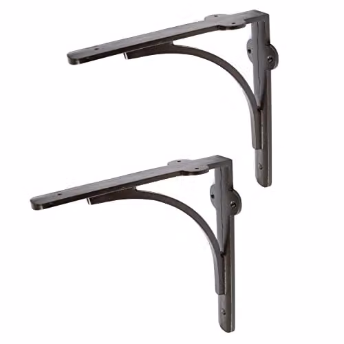 Hammer and Tongs Curved Iron Shelf Bracket in Matt Black, Pack of 2