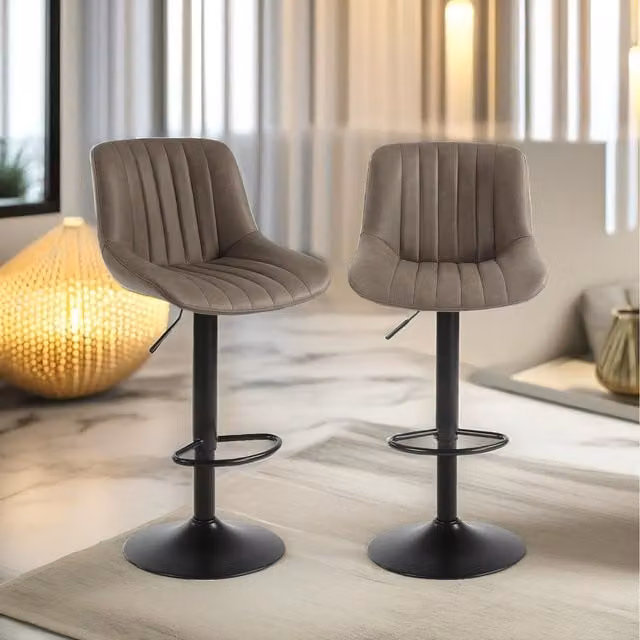 Furnold Set of 2 Brown PU Leather Height Adjustable 360 Degree Swivel Barstools