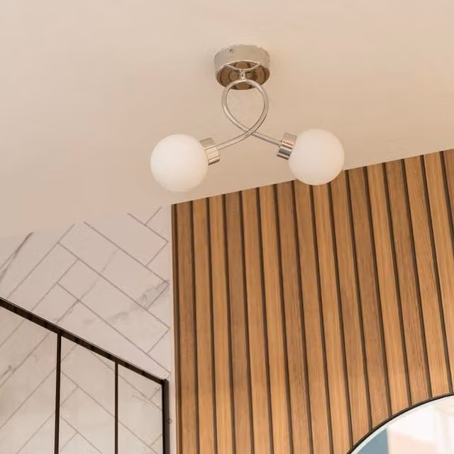 ValueLights Orbital 2 Way Twist IP44 Bathroom Ceiling Light with Glass Globe Shade in Chrome