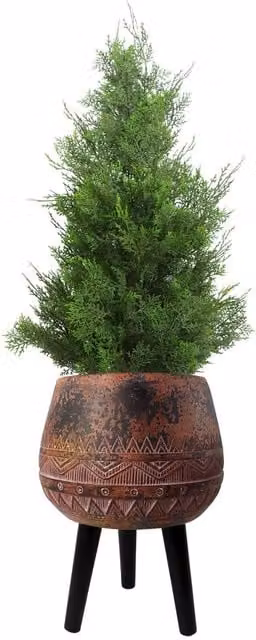 Leaf Rustic Round Tabletop Indoor Planter Cachepot in Brown, W/D/H: 26.0 x 26.0 x 44.0 cm