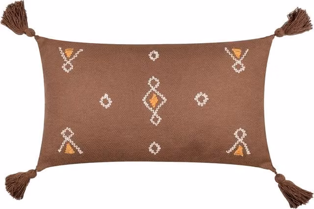 Make it a Home Meare Embroidered Rectangular Cotton and Polyester Cushion in Brown